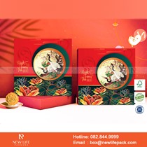 Hộp trung thu 4 bánh Vuông 01 - Nắp liền đáy - Giấy Couche bồi carton 3 lớp sóng E