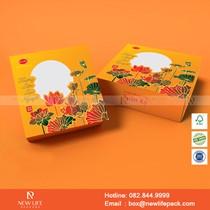 Hộp trung thu 4 bánh Vuông 04 - Nắp liền đáy - Mẫu Xuân Ký 01