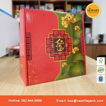 Hộp trung thu 4 bánh Xéo 02 - Nắp liền đáy - Giấy Couche bồi carton 3 lớp sóng E