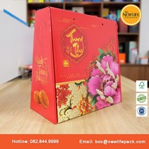 Hộp trung thu 4 bánh Xéo 03 - Nắp liền đáy - Giấy Couche bồi carton 3 lớp sóng E